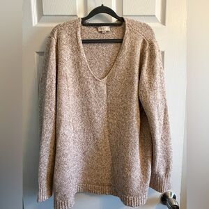 LOFT Heathered Tan V-Neck Sweater